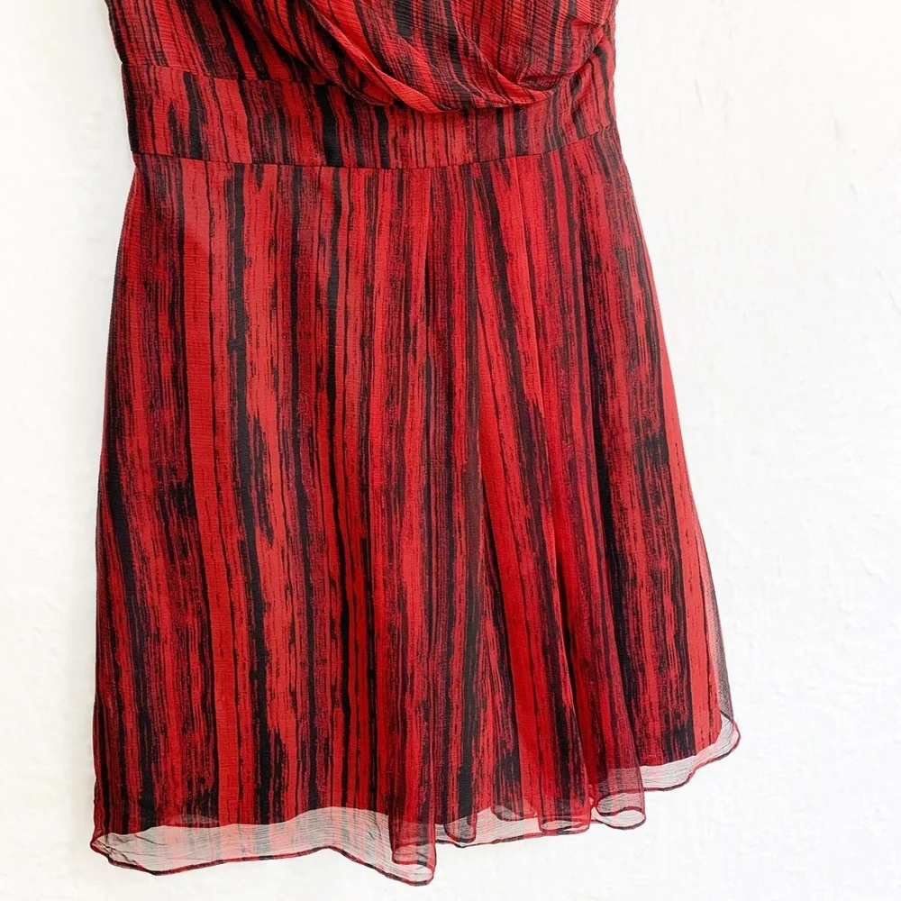 Hutch One Shoulder Silk Red & Black Abstract Cocktail Dress Sz 8